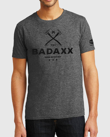 Grey Men's TShirt with The Badaxx Made in the USA on the front