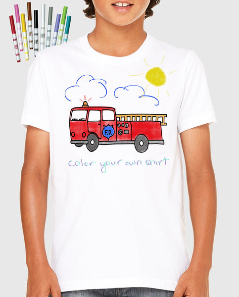 Kids T-Shirt with a Fire Truck: Color Your Own Shirt